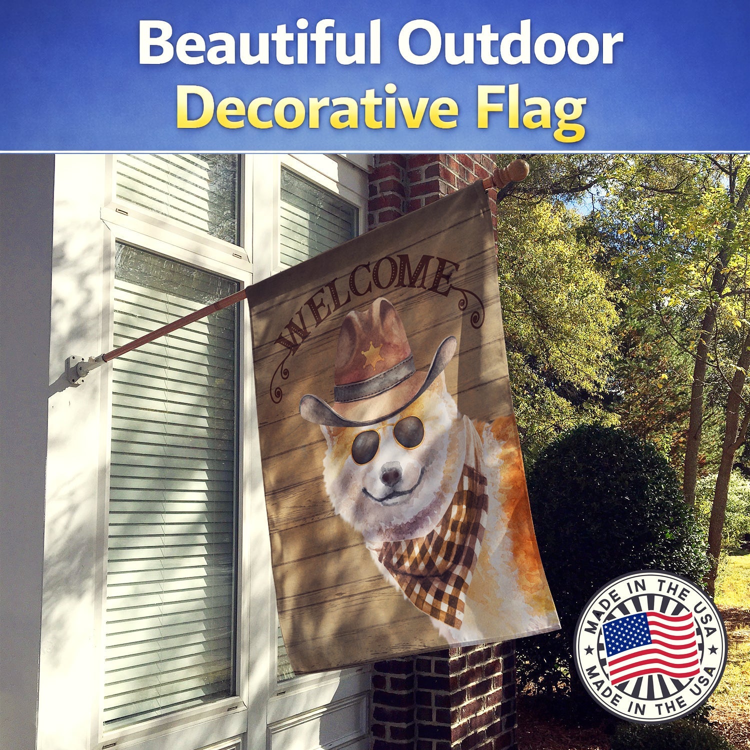 Shiba Inu Country Dog House Flag 28x40 Porch Sleeve Pole Decorative Outside Yard Banner Artwork Wall Hanging, Polyester