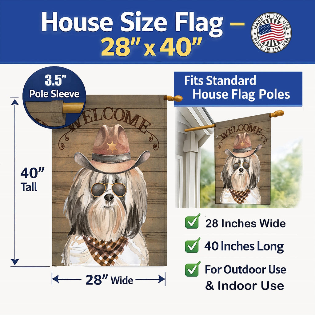Shih Tzu #2 Country Dog House Flag 28x40 Porch Sleeve Pole Decorative Outside Yard Banner Artwork Wall Hanging, Polyester
