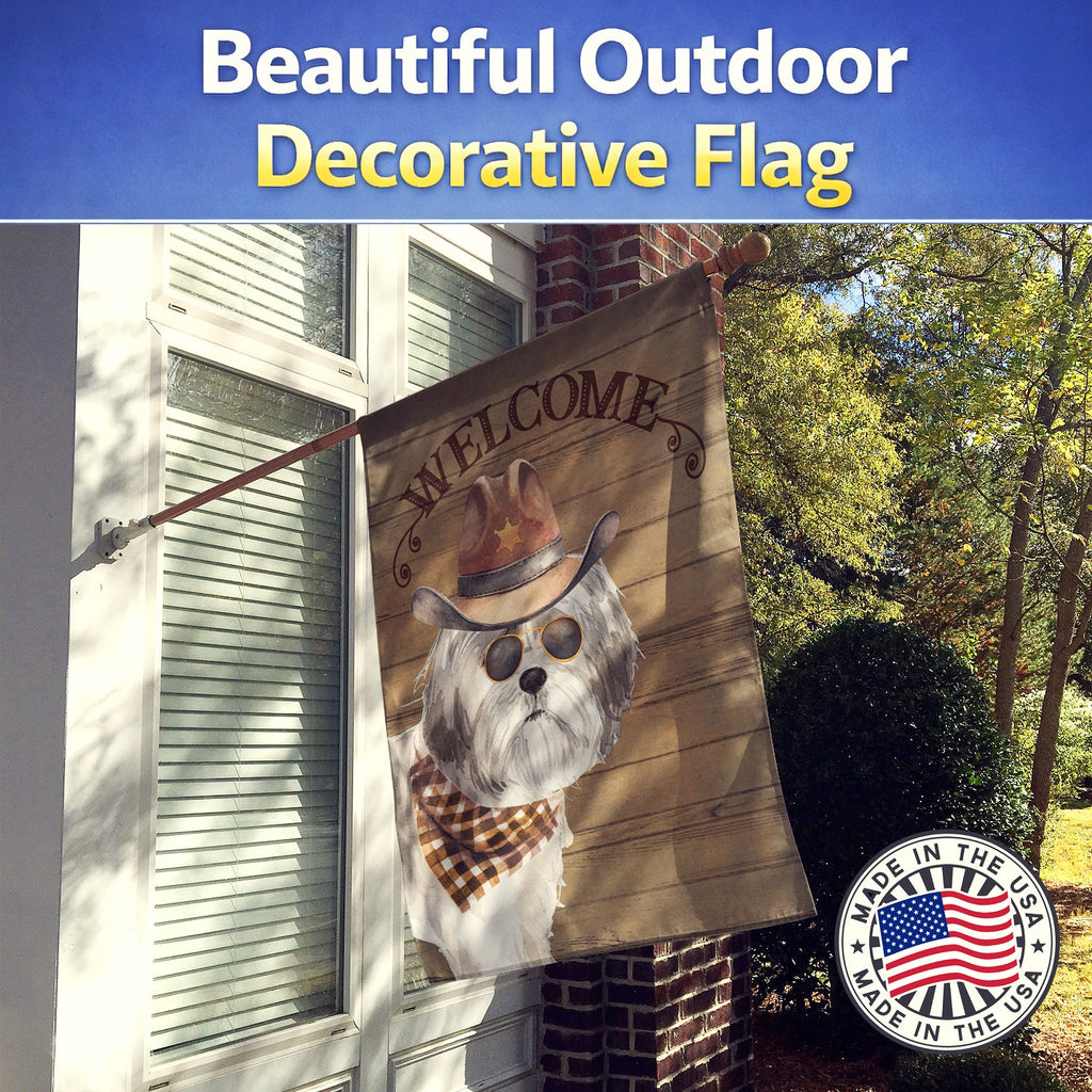 Shih Tzu Puppy Cut Country Dog House Flag 28x40 Porch Sleeve Pole Decorative Outside Yard Banner Artwork Wall Hanging, Polyester
