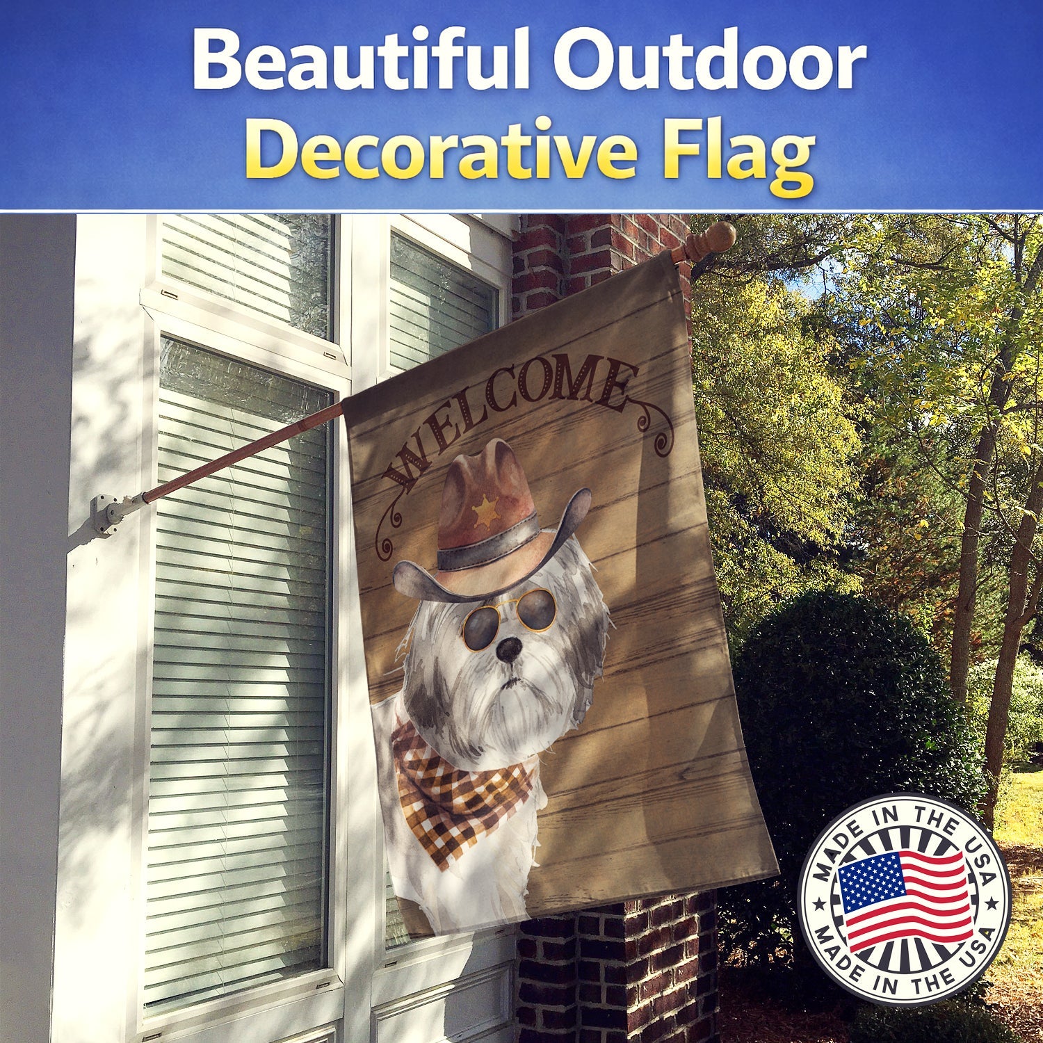 Shih Tzu Puppy Cut Country Dog House Flag 28x40 Porch Sleeve Pole Decorative Outside Yard Banner Artwork Wall Hanging, Polyester