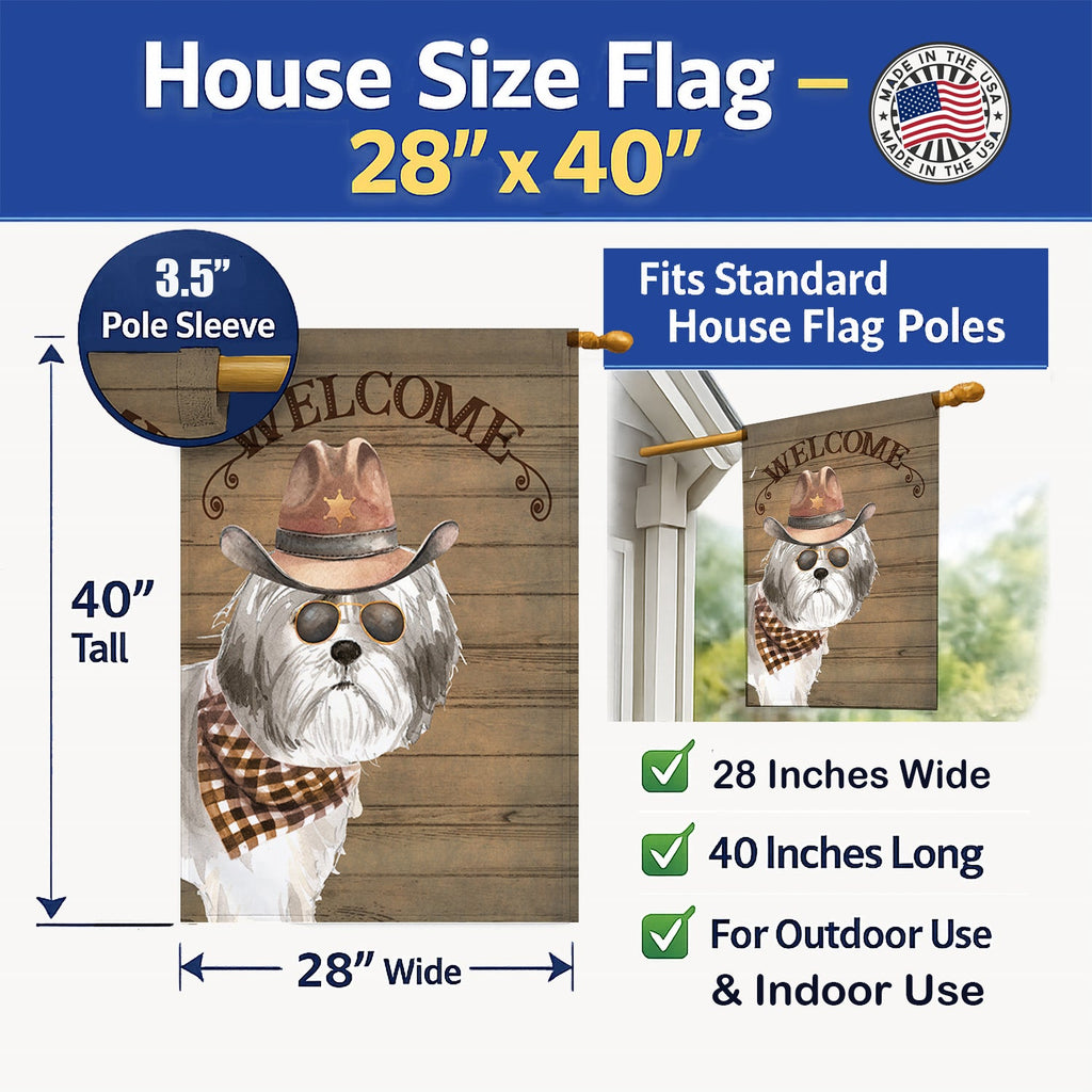 Shih Tzu Puppy Cut Country Dog House Flag 28x40 Porch Sleeve Pole Decorative Outside Yard Banner Artwork Wall Hanging, Polyester