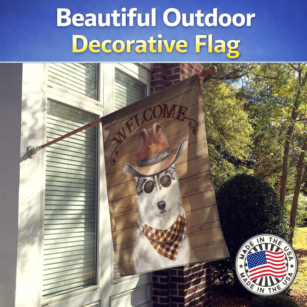 Siberian Husky Country Dog House Flag 28x40 Porch Sleeve Pole Decorative Outside Yard Banner Artwork Wall Hanging, Polyester