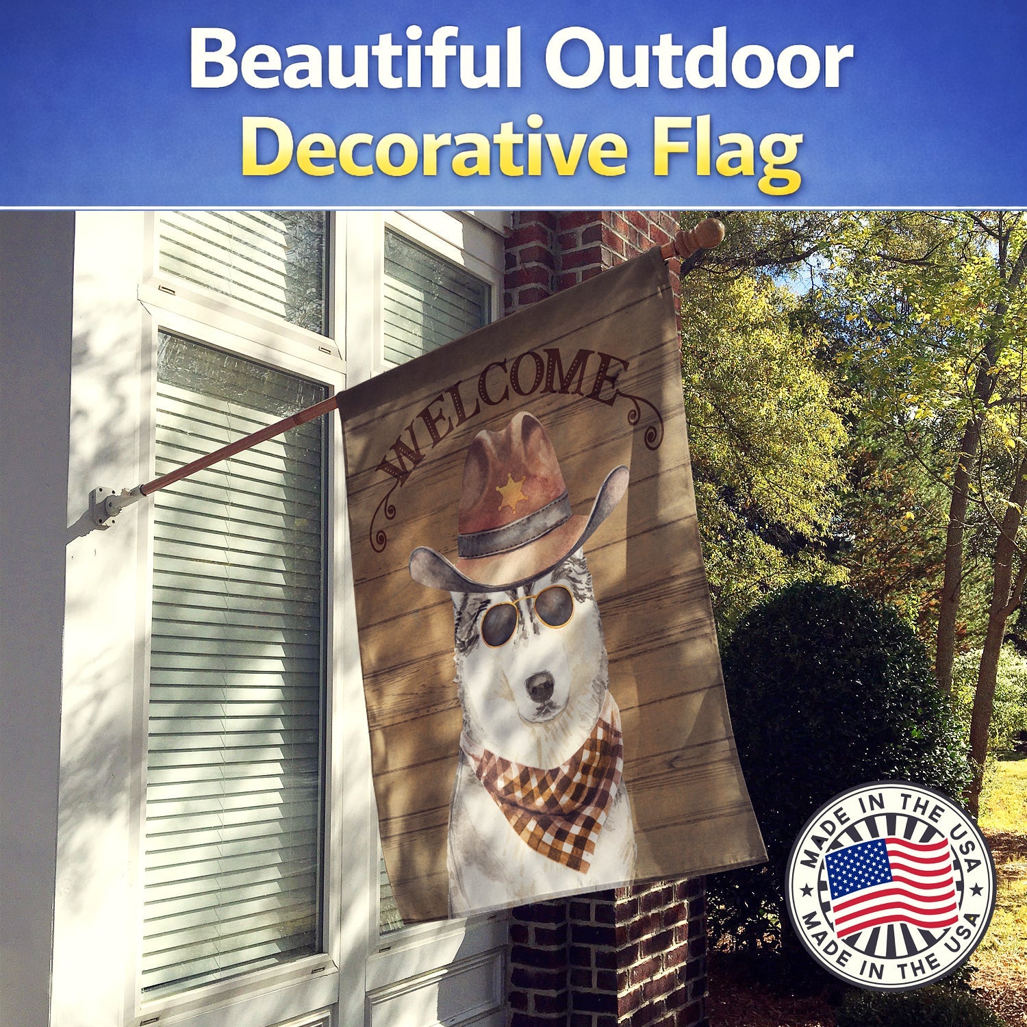 Siberian Husky Country Dog House Flag 28x40 Porch Sleeve Pole Decorative Outside Yard Banner Artwork Wall Hanging, Polyester