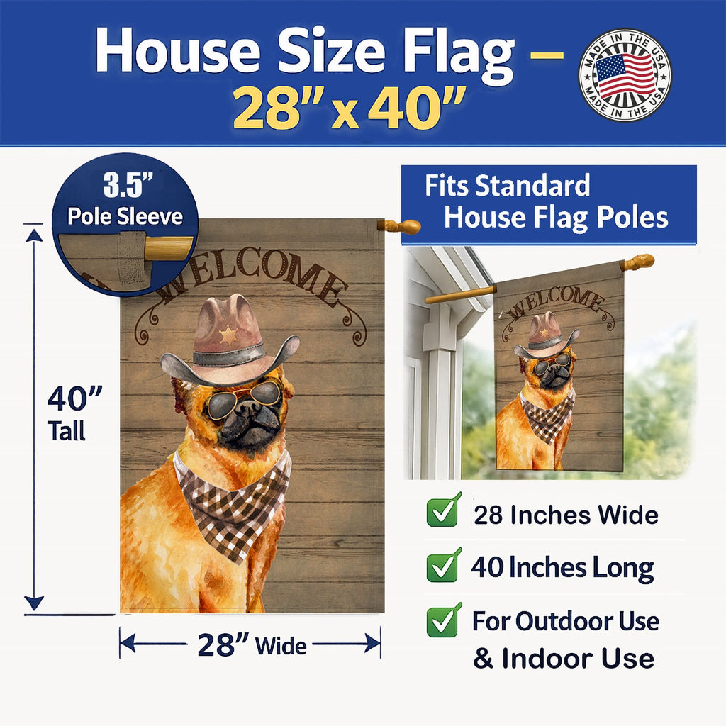 Small Brabant Griffon Country Dog House Flag 28x40 Porch Sleeve Pole Decorative Outside Yard Banner Artwork Wall Hanging, Polyester