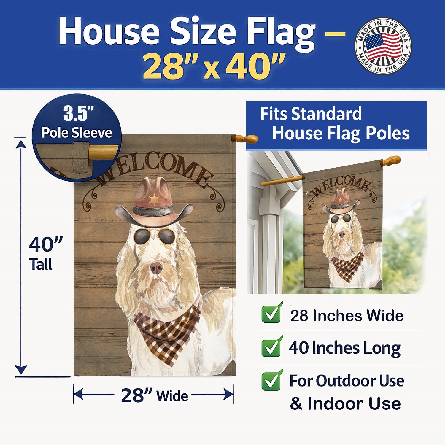 Spinone Italiano Country Dog House Flag 28x40 Porch Sleeve Pole Decorative Outside Yard Banner Artwork Wall Hanging, Polyester