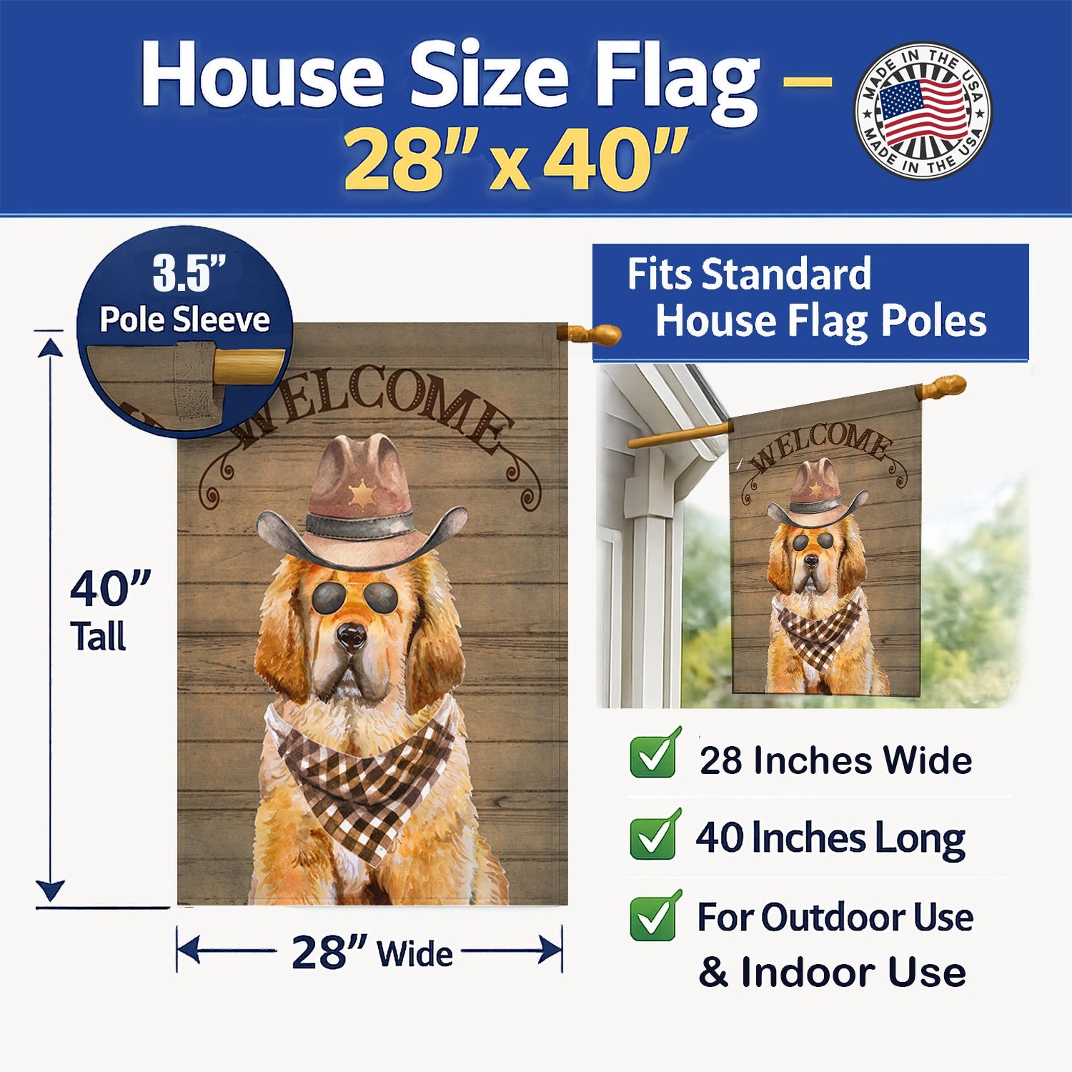 Tibetan Mastiff Country Dog House Flag 28x40 Porch Sleeve Pole Decorative Outside Yard Banner Artwork Wall Hanging, Polyester