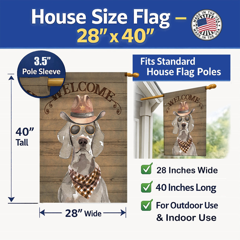 Weimaraner Country Dog House Flag 28x40 Porch Sleeve Pole Decorative Outside Yard Banner Artwork Wall Hanging, Polyester