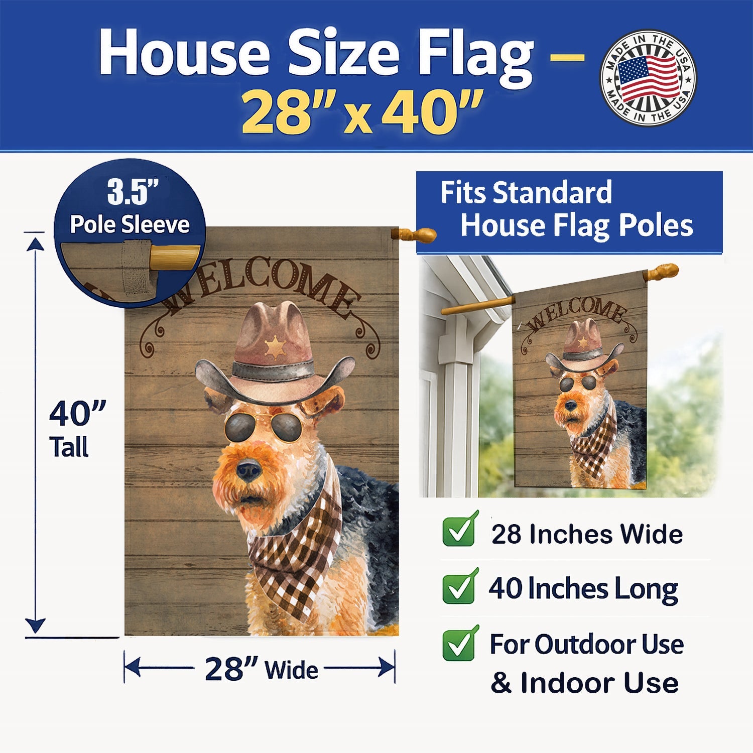 Welsh Terrier #2 Country Dog House Flag 28x40 Porch Sleeve Pole Decorative Outside Yard Banner Artwork Wall Hanging, Polyester