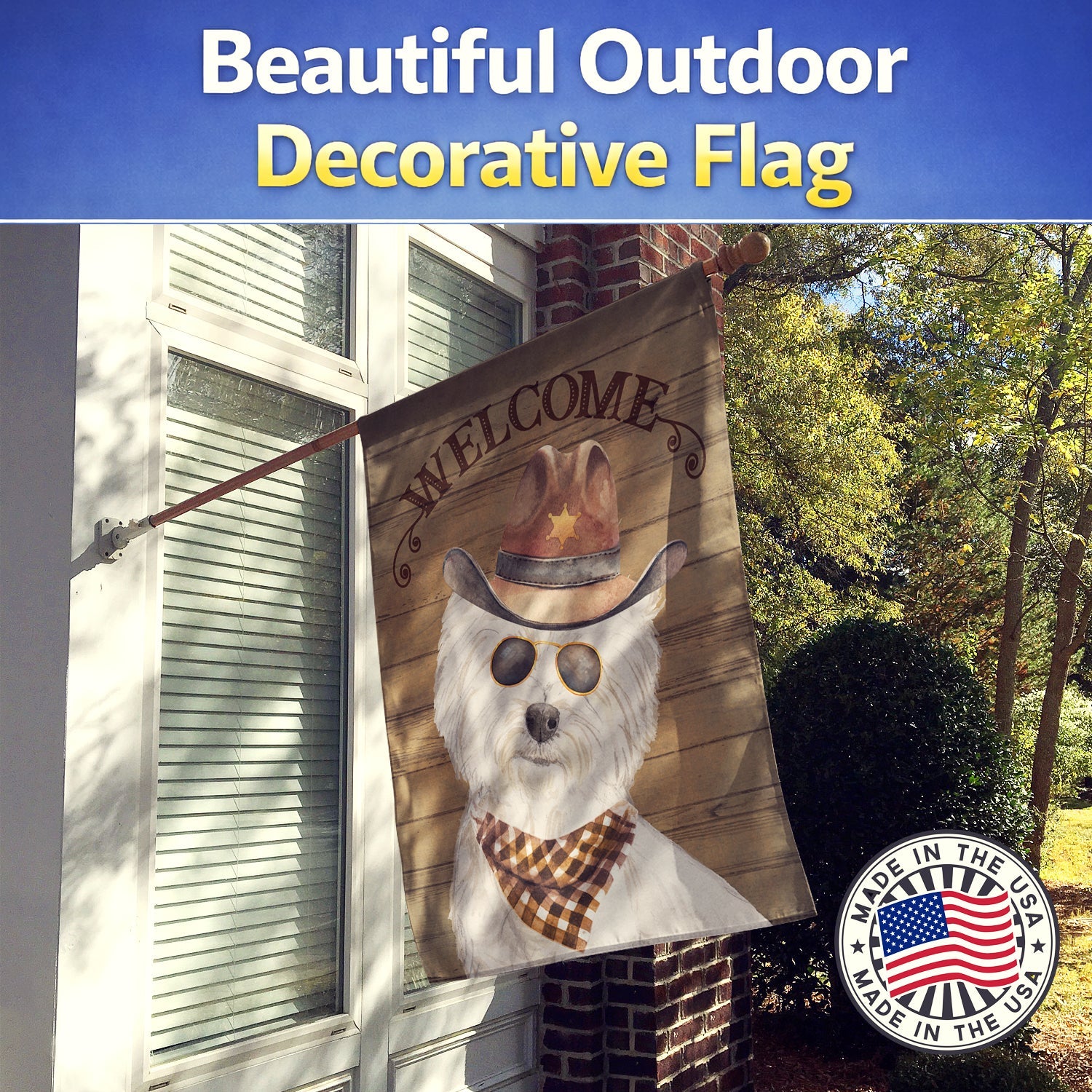 West Highland White Terrier Country Dog House Flag 28x40 Porch Sleeve Pole Decorative Outside Yard Banner Artwork Wall Hanging, Polyester