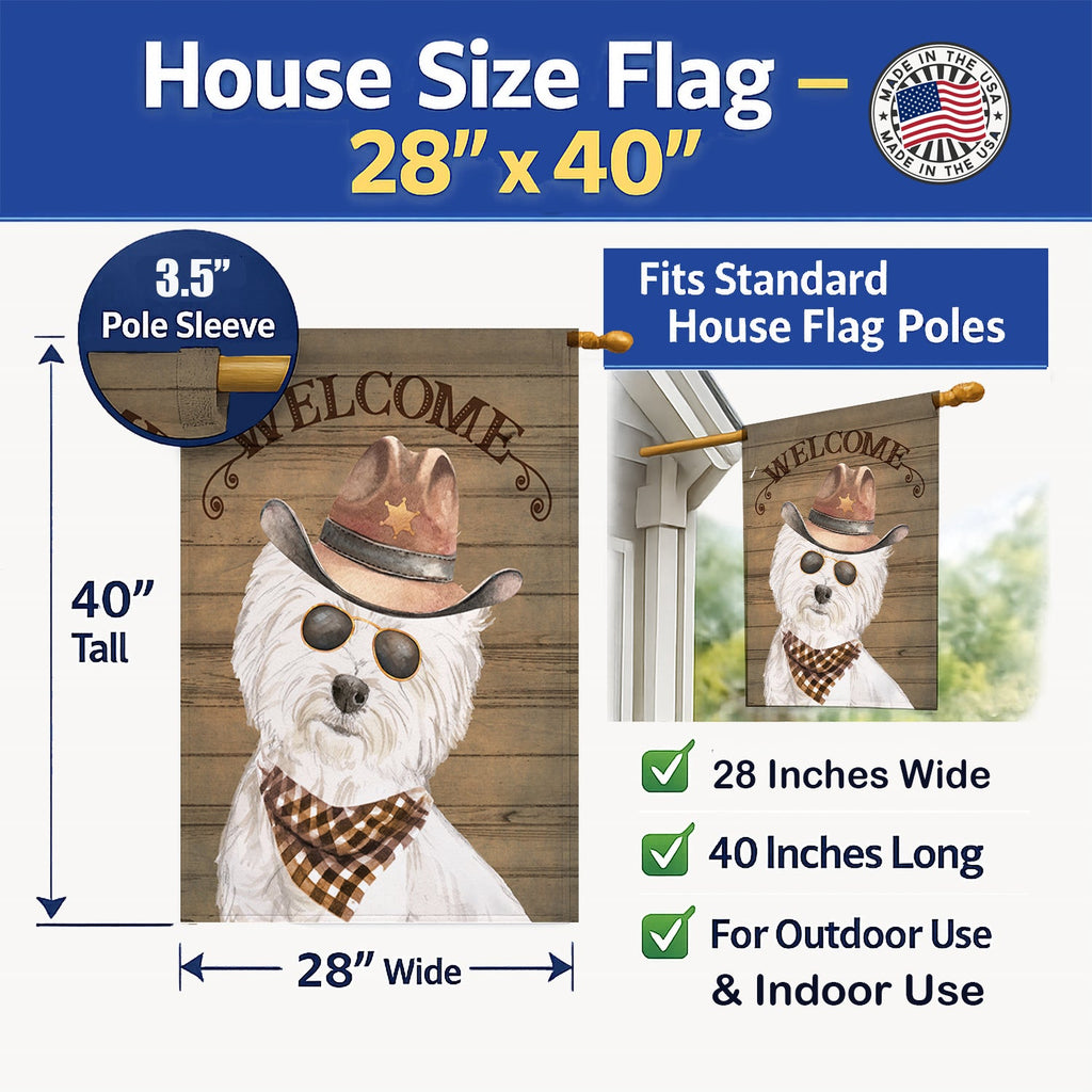 West Highland White Terrier Country Dog House Flag 28x40 Porch Sleeve Pole Decorative Outside Yard Banner Artwork Wall Hanging, Polyester