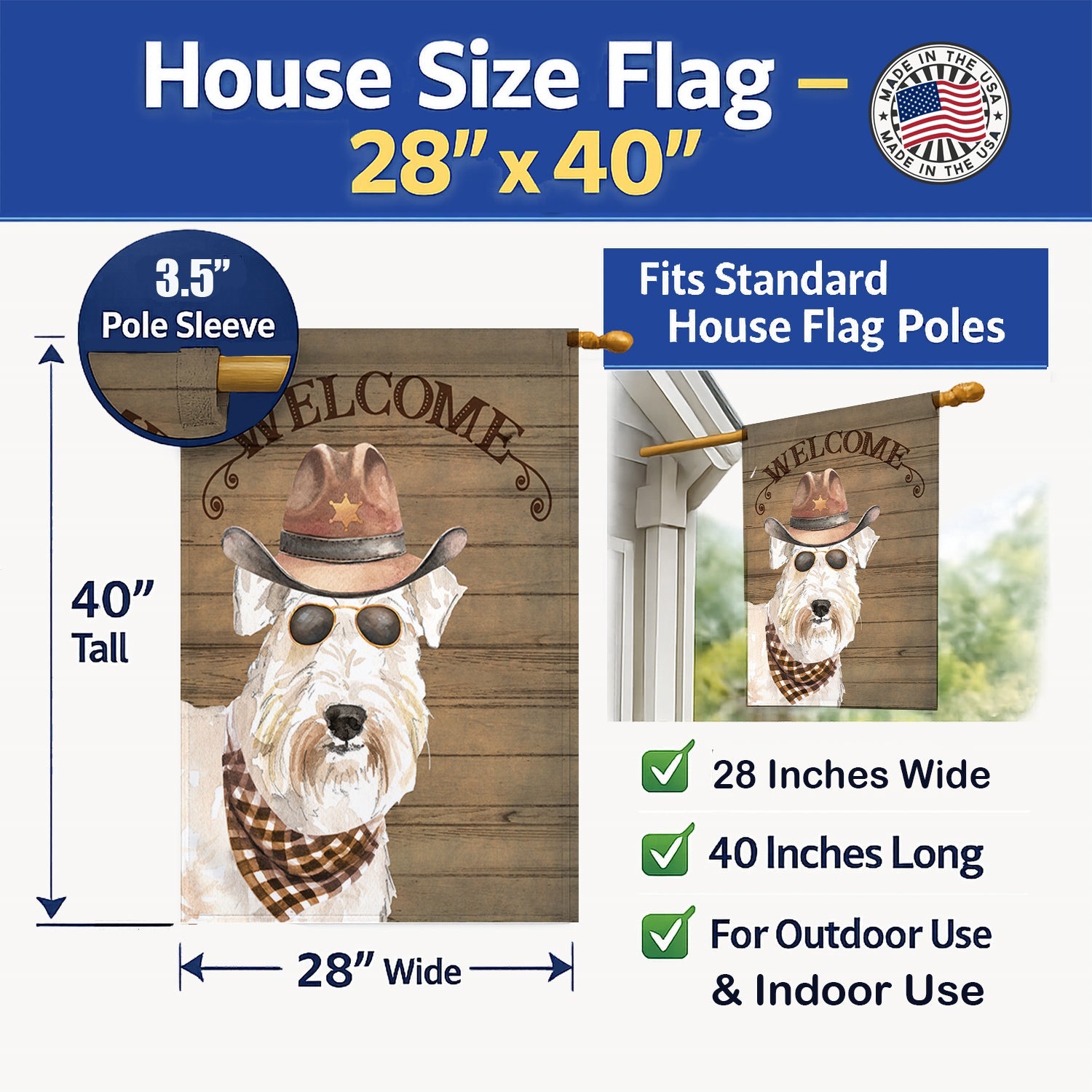 Wheaten Terrier Country Dog House Flag 28x40 Porch Sleeve Pole Decorative Outside Yard Banner Artwork Wall Hanging, Polyester