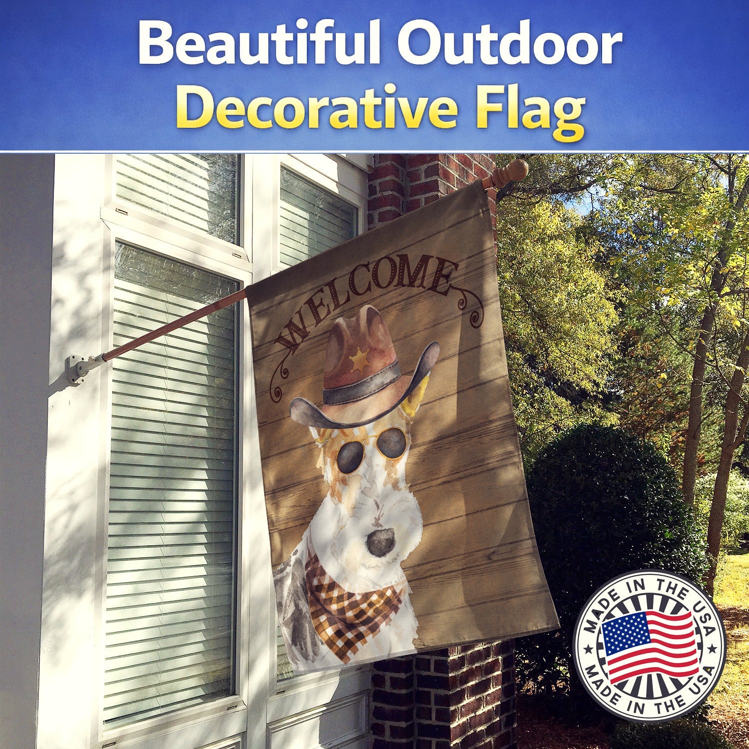 Fox Terrier Country Dog House Flag 28x40 Porch Sleeve Pole Decorative Outside Yard Banner Artwork Wall Hanging, Polyester