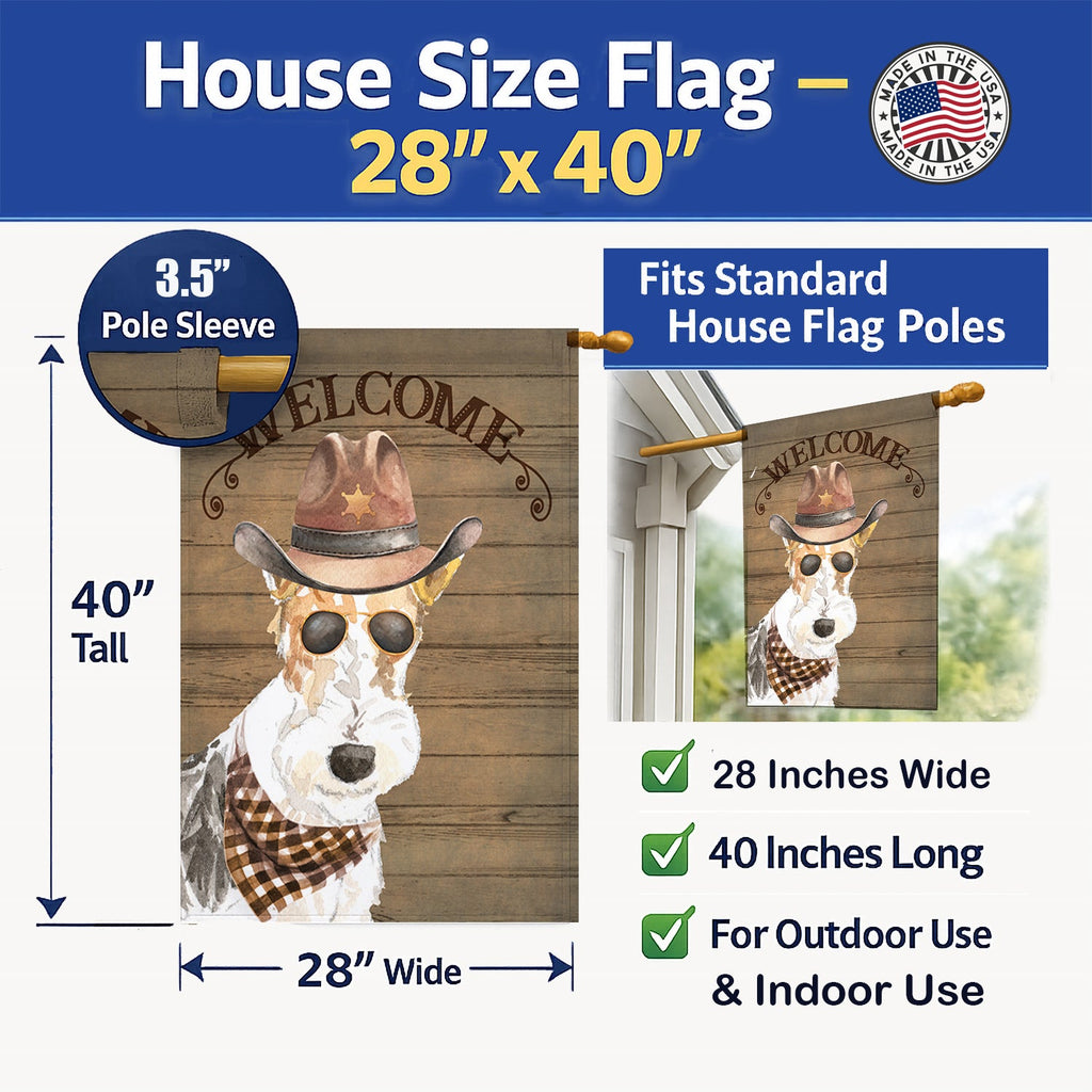 Fox Terrier Country Dog House Flag 28x40 Porch Sleeve Pole Decorative Outside Yard Banner Artwork Wall Hanging, Polyester