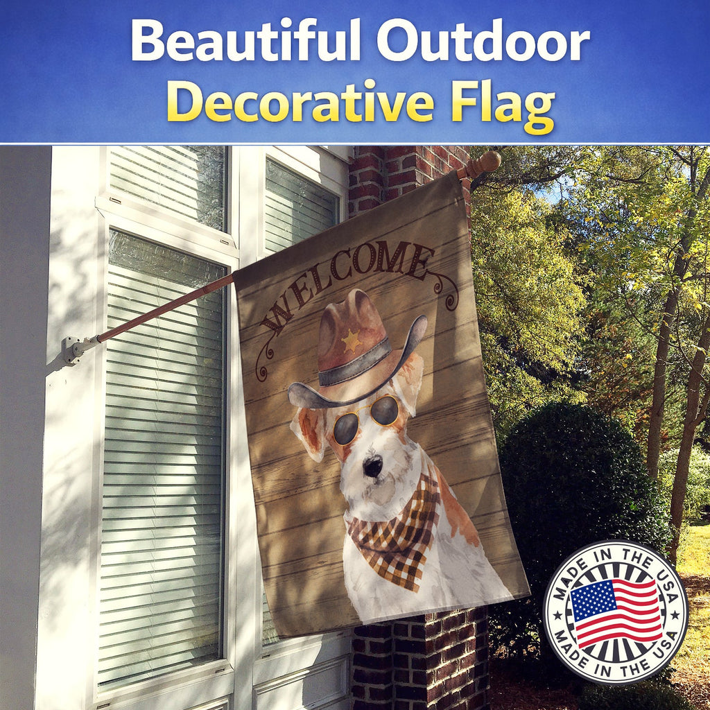Jack Russell Terrier Country Dog House Flag 28x40 Porch Sleeve Pole Decorative Outside Yard Banner Artwork Wall Hanging, Polyester