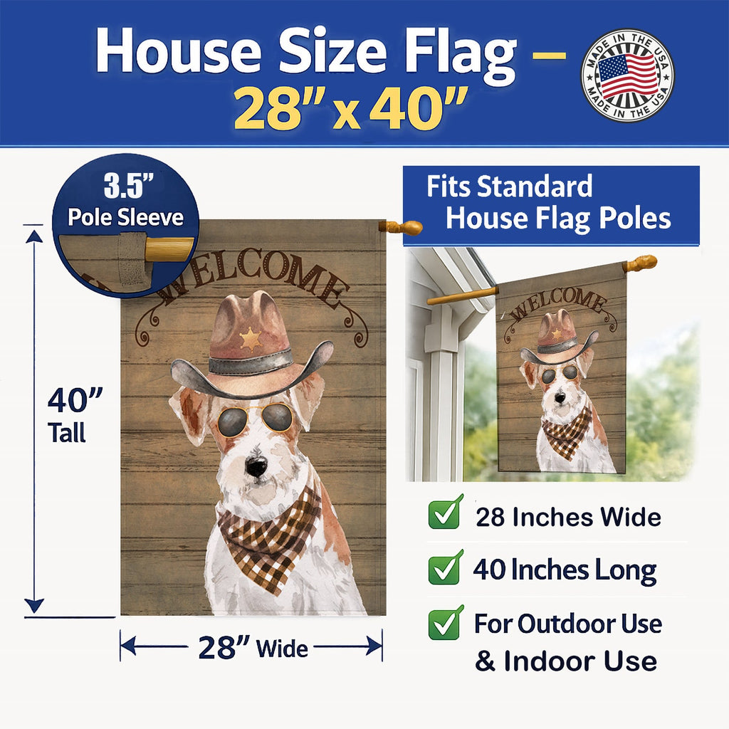 Jack Russell Terrier Country Dog House Flag 28x40 Porch Sleeve Pole Decorative Outside Yard Banner Artwork Wall Hanging, Polyester