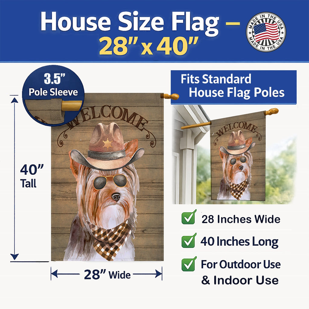 Yorkshire Terrier #3 Country Dog House Flag 28x40 Porch Sleeve Pole Decorative Outside Yard Banner Artwork Wall Hanging, Polyester