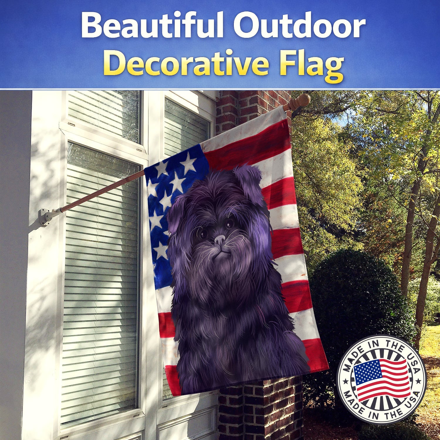 Affenpinscher American Flag House Flag 28x40 Porch Sleeve Pole Decorative Outside Yard Banner Artwork Wall Hanging, Polyester