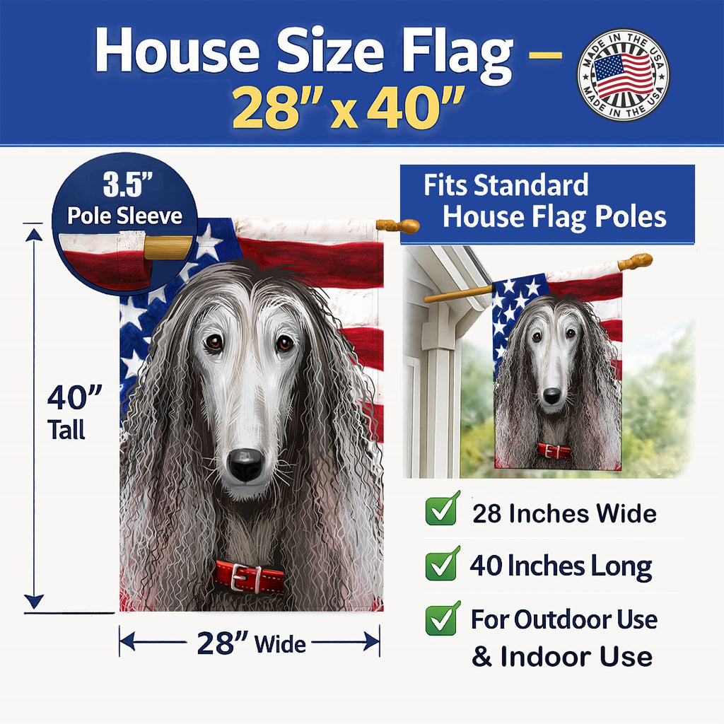Afghan Hound American Flag House Flag 28x40 Porch Sleeve Pole Decorative Outside Yard Banner Artwork Wall Hanging, Polyester