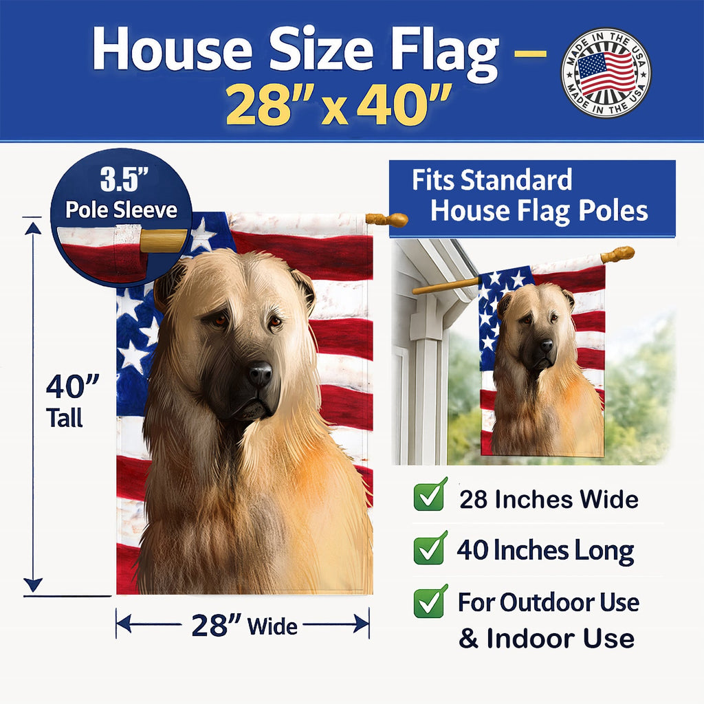 Afghan Shepherd American Flag House Flag 28x40 Porch Sleeve Pole Decorative Outside Yard Banner Artwork Wall Hanging, Polyester