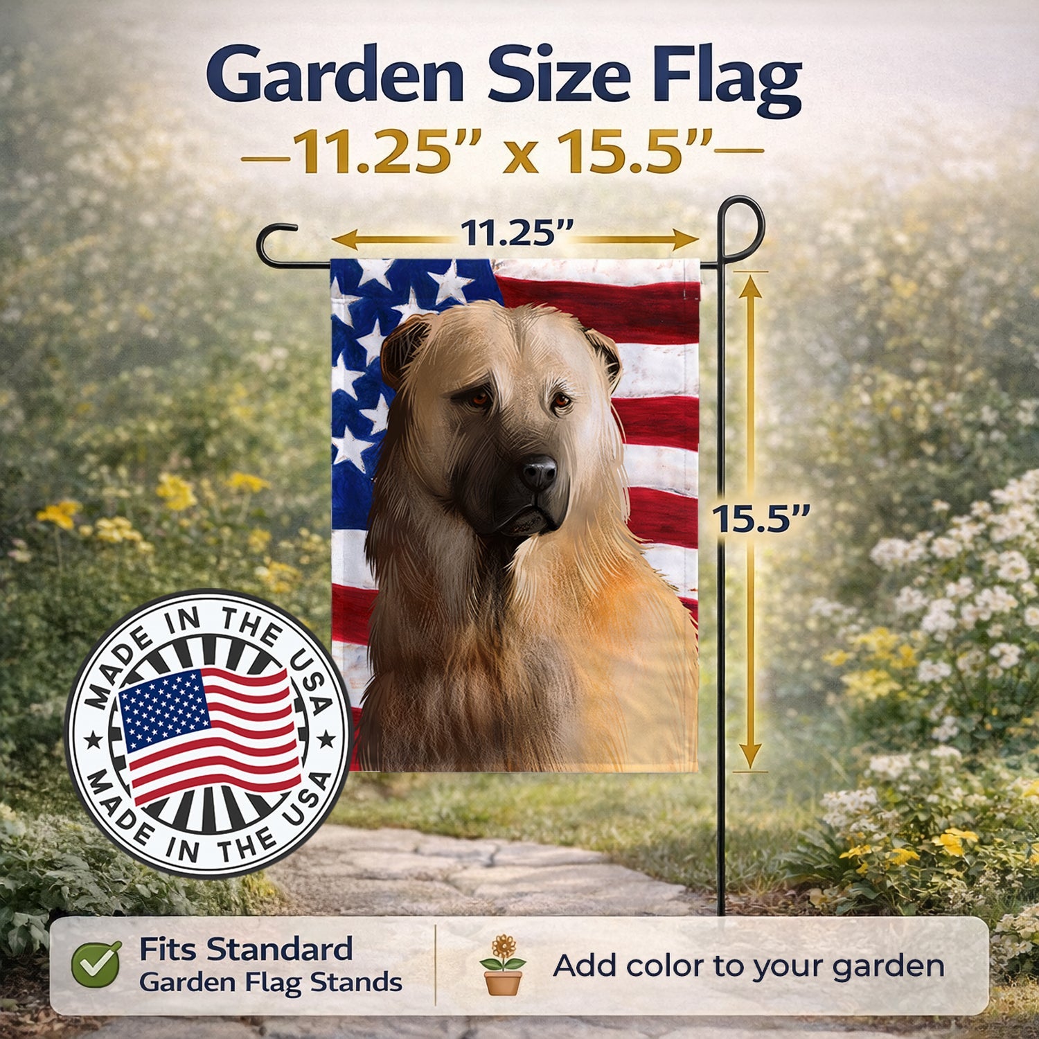 Afghan Shepherd American Flag Garden Flag Mailbox Decorative Yard Banner Outside Patio Artwork for Flower Beds, Garden Size, Multicolor