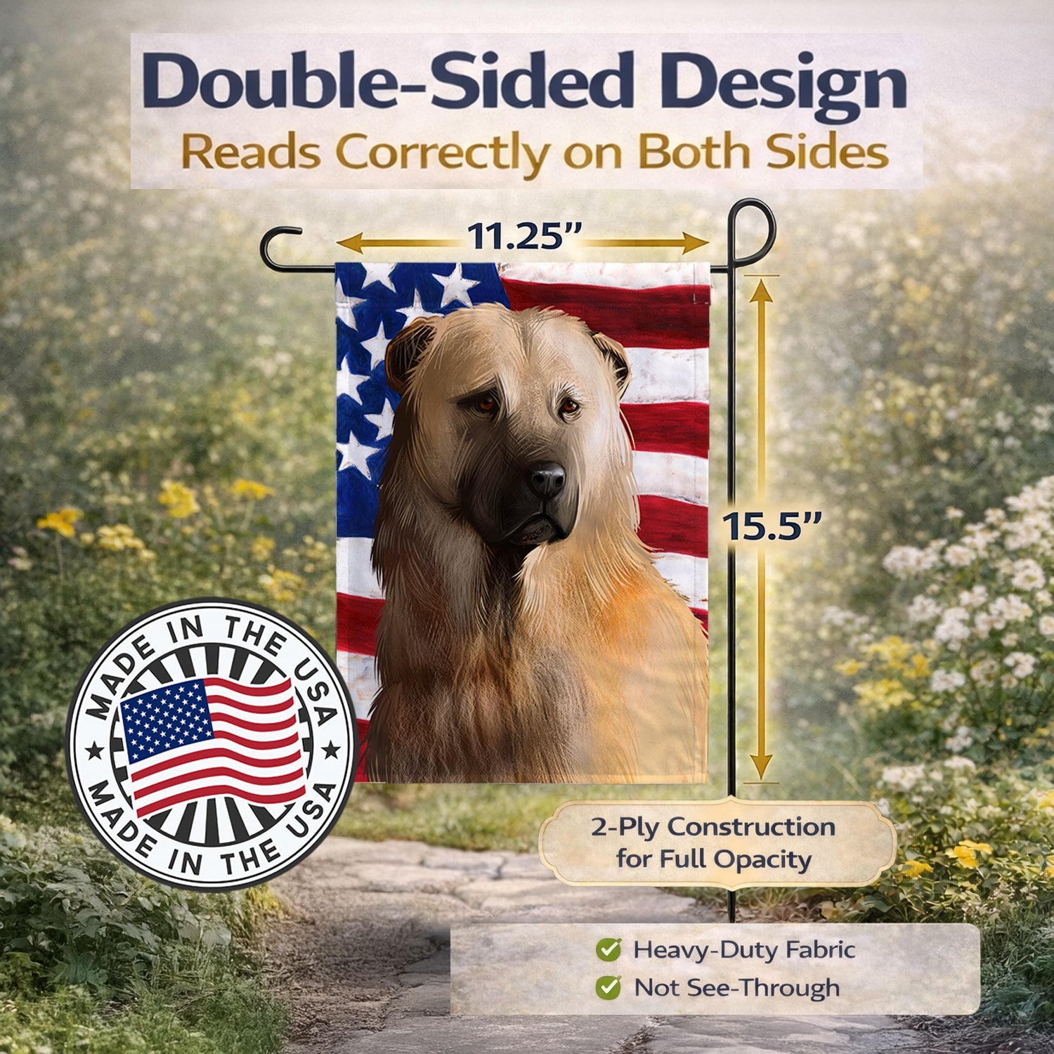 Afghan Shepherd American Flag Garden Flag Mailbox Decorative Yard Banner Outside Patio Artwork for Flower Beds, Garden Size, Multicolor