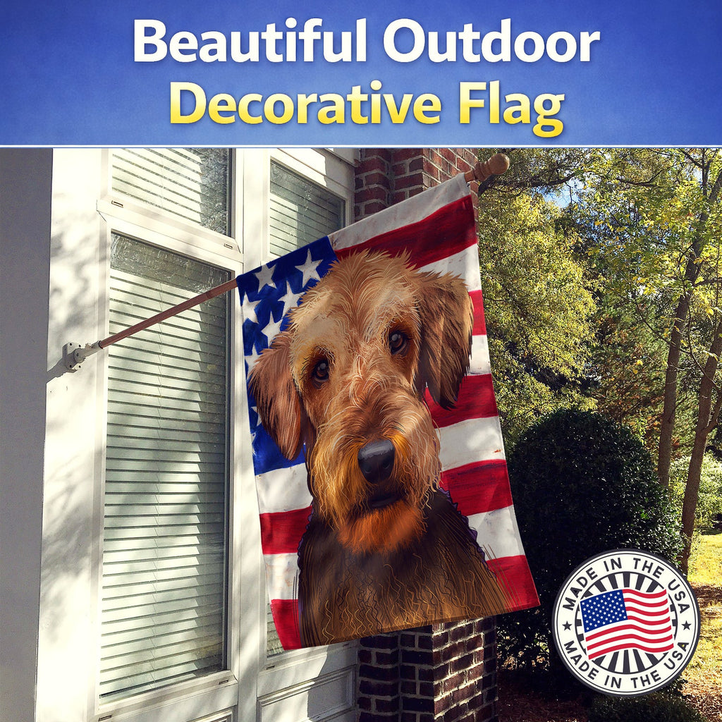 Airedale Terrier American Flag House Flag 28x40 Porch Sleeve Pole Decorative Outside Yard Banner Artwork Wall Hanging, Polyester