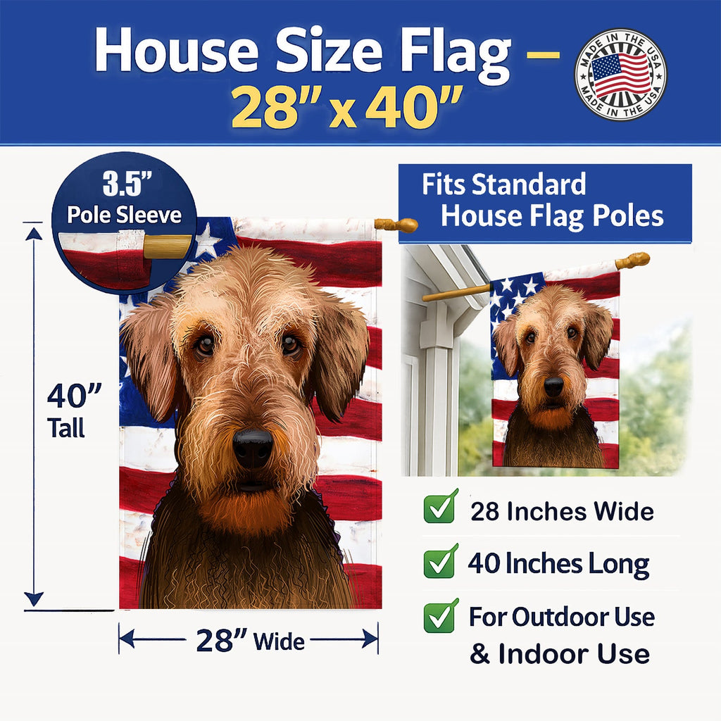 Airedale Terrier American Flag House Flag 28x40 Porch Sleeve Pole Decorative Outside Yard Banner Artwork Wall Hanging, Polyester