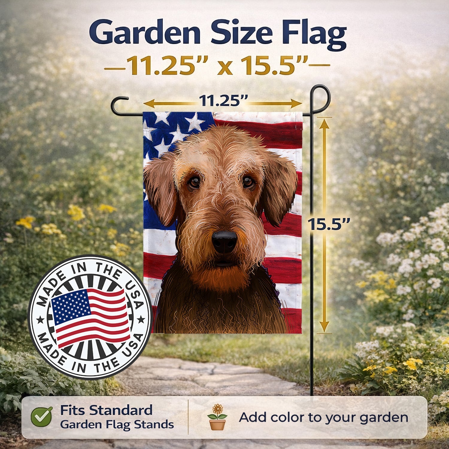 Airedale Terrier American Flag Garden Flag Mailbox Decorative Yard Banner Outside Patio Artwork for Flower Beds, Garden Size, Multicolor