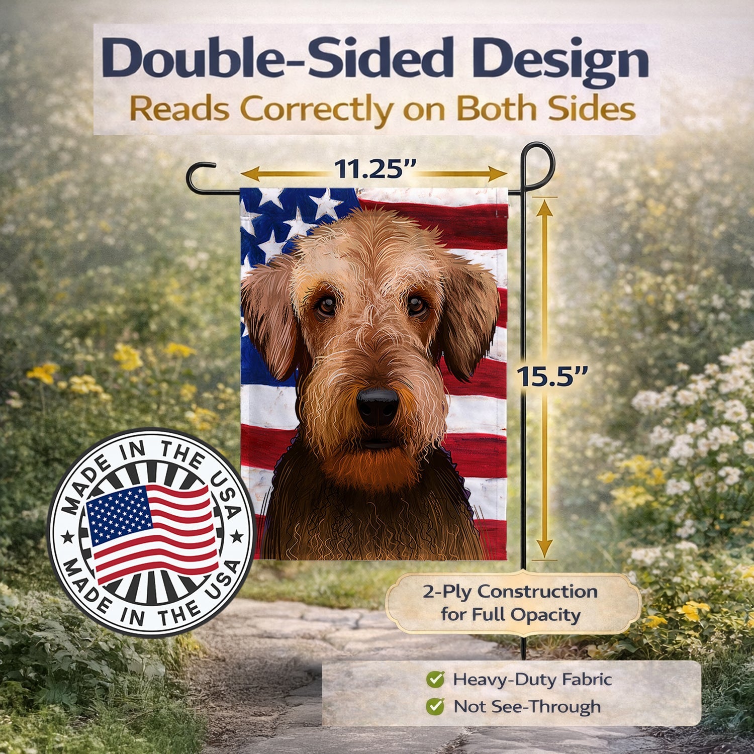 Airedale Terrier American Flag Garden Flag Mailbox Decorative Yard Banner Outside Patio Artwork for Flower Beds, Garden Size, Multicolor