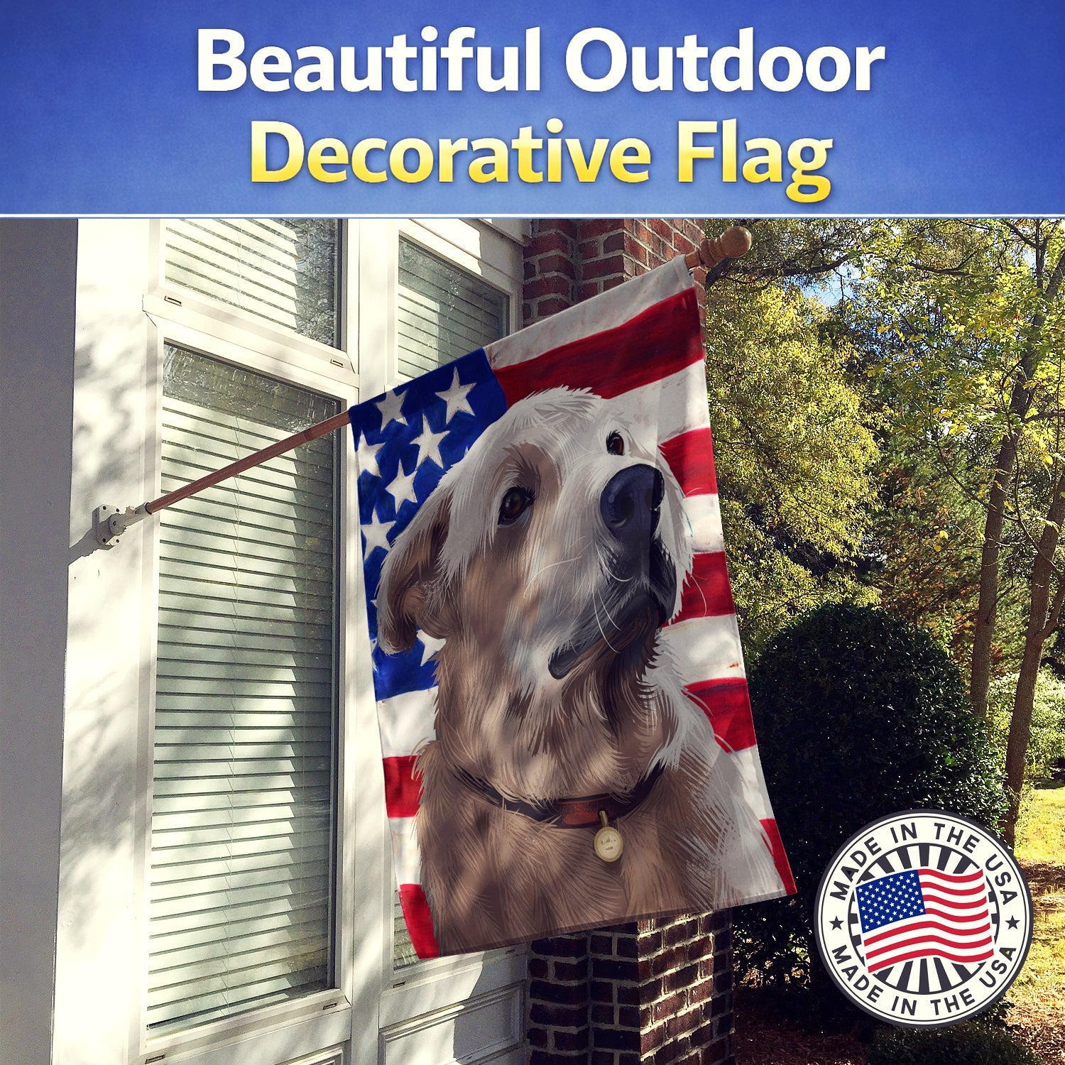 Akbash American Flag House Flag 28x40 Porch Sleeve Pole Decorative Outside Yard Banner Artwork Wall Hanging, Polyester