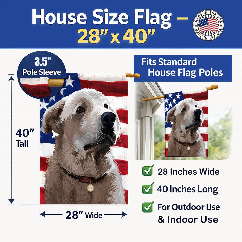 Akbash American Flag House Flag 28x40 Porch Sleeve Pole Decorative Outside Yard Banner Artwork Wall Hanging, Polyester