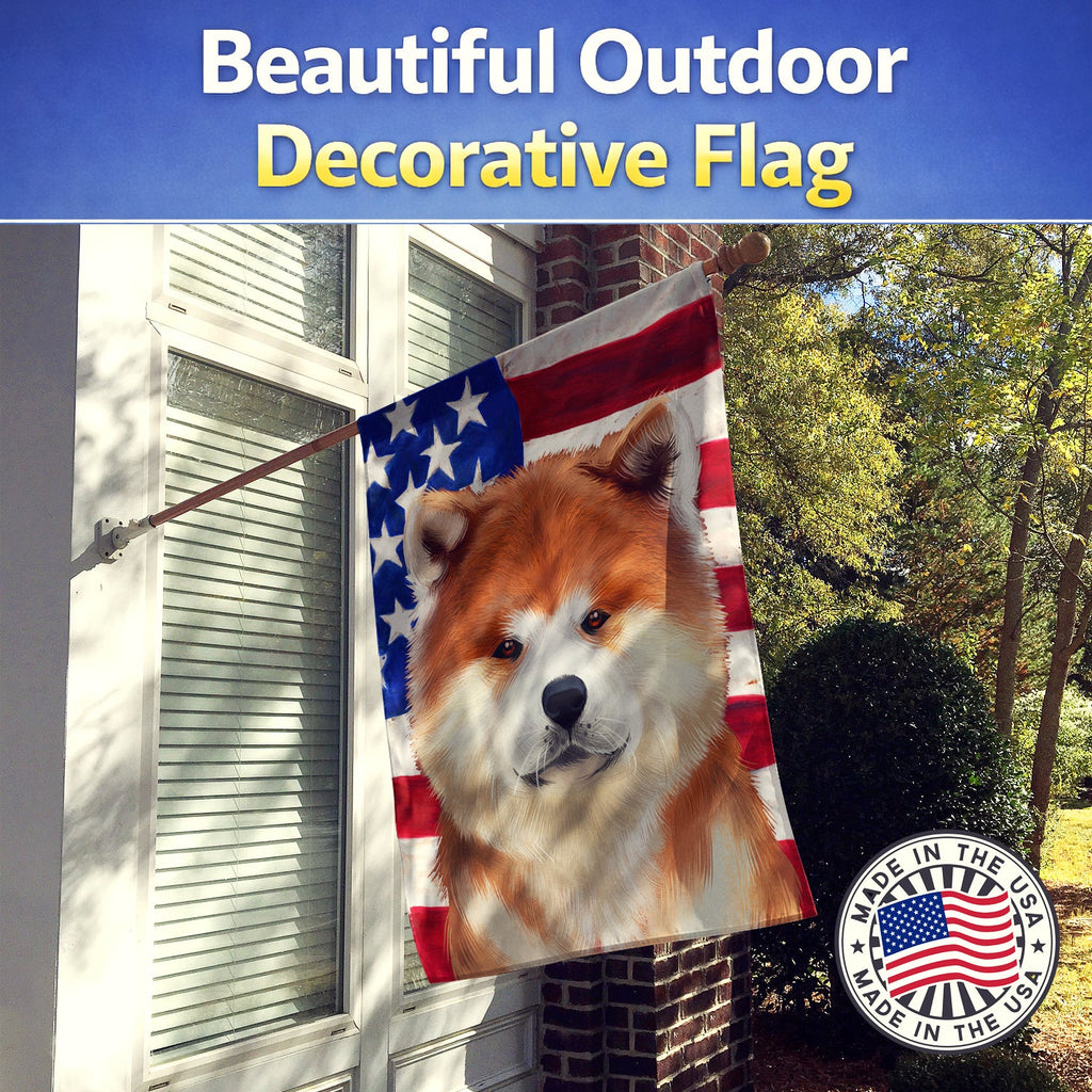 Akita American Flag House Flag 28x40 Porch Sleeve Pole Decorative Outside Yard Banner Artwork Wall Hanging, Polyester