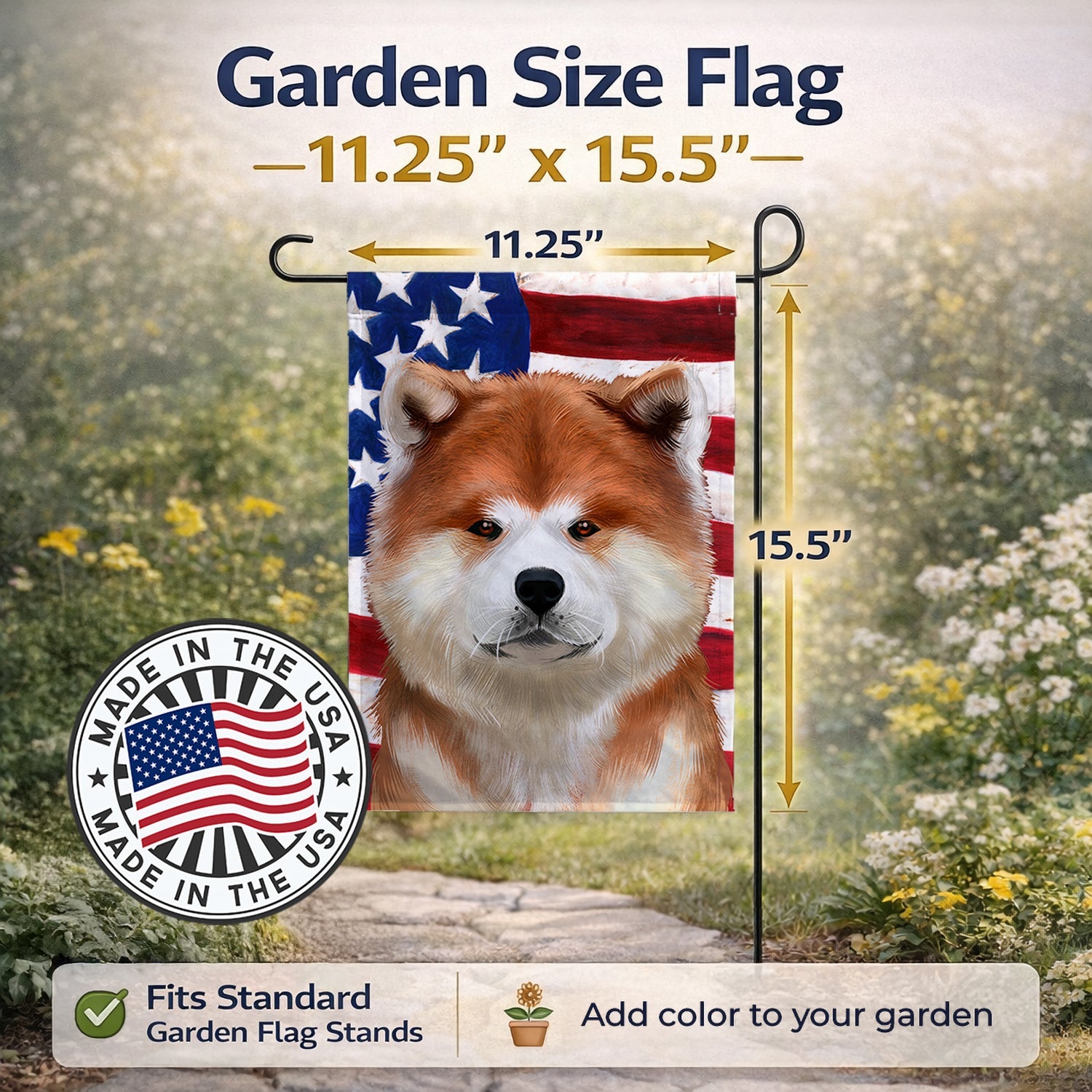 Akita American Flag Garden Flag Mailbox Decorative Yard Banner Outside Patio Artwork for Flower Beds, Garden Size, Multicolor