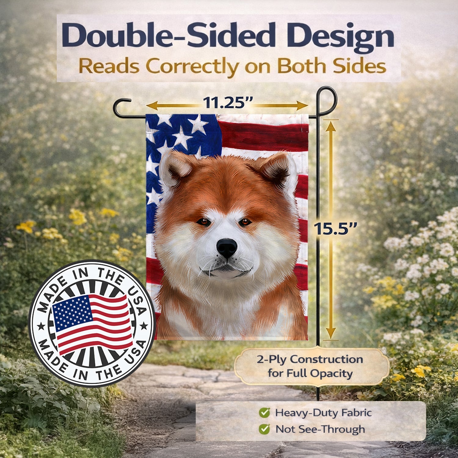 Akita American Flag Garden Flag Mailbox Decorative Yard Banner Outside Patio Artwork for Flower Beds, Garden Size, Multicolor