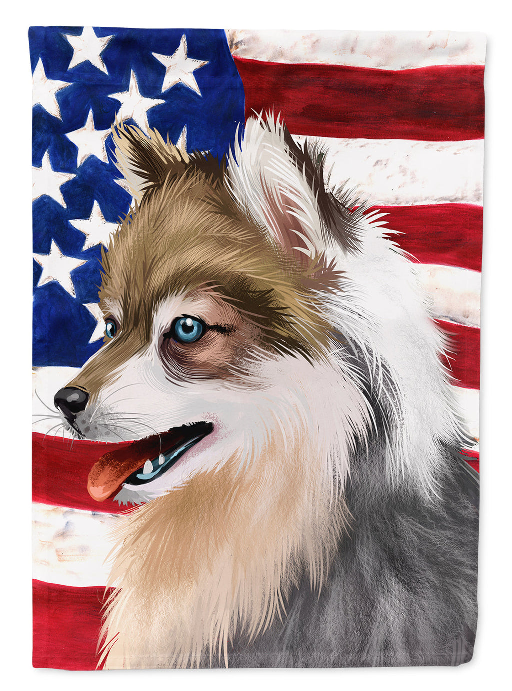 Alaskan Klee Kai American Flag House Flag 28x40 Porch Sleeve Pole Decorative Outside Yard Banner Artwork Wall Hanging, Polyester