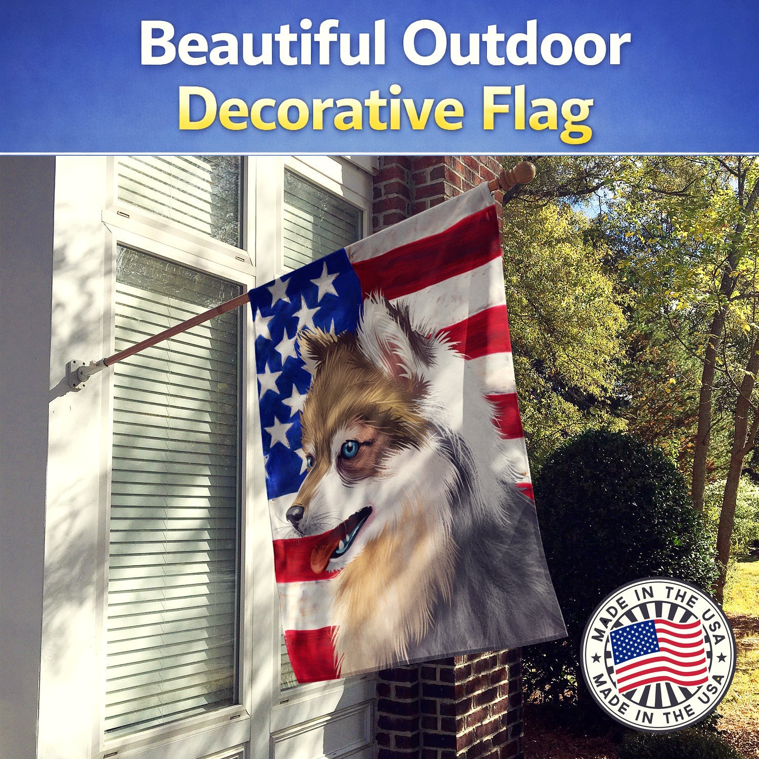 Alaskan Klee Kai American Flag House Flag 28x40 Porch Sleeve Pole Decorative Outside Yard Banner Artwork Wall Hanging, Polyester