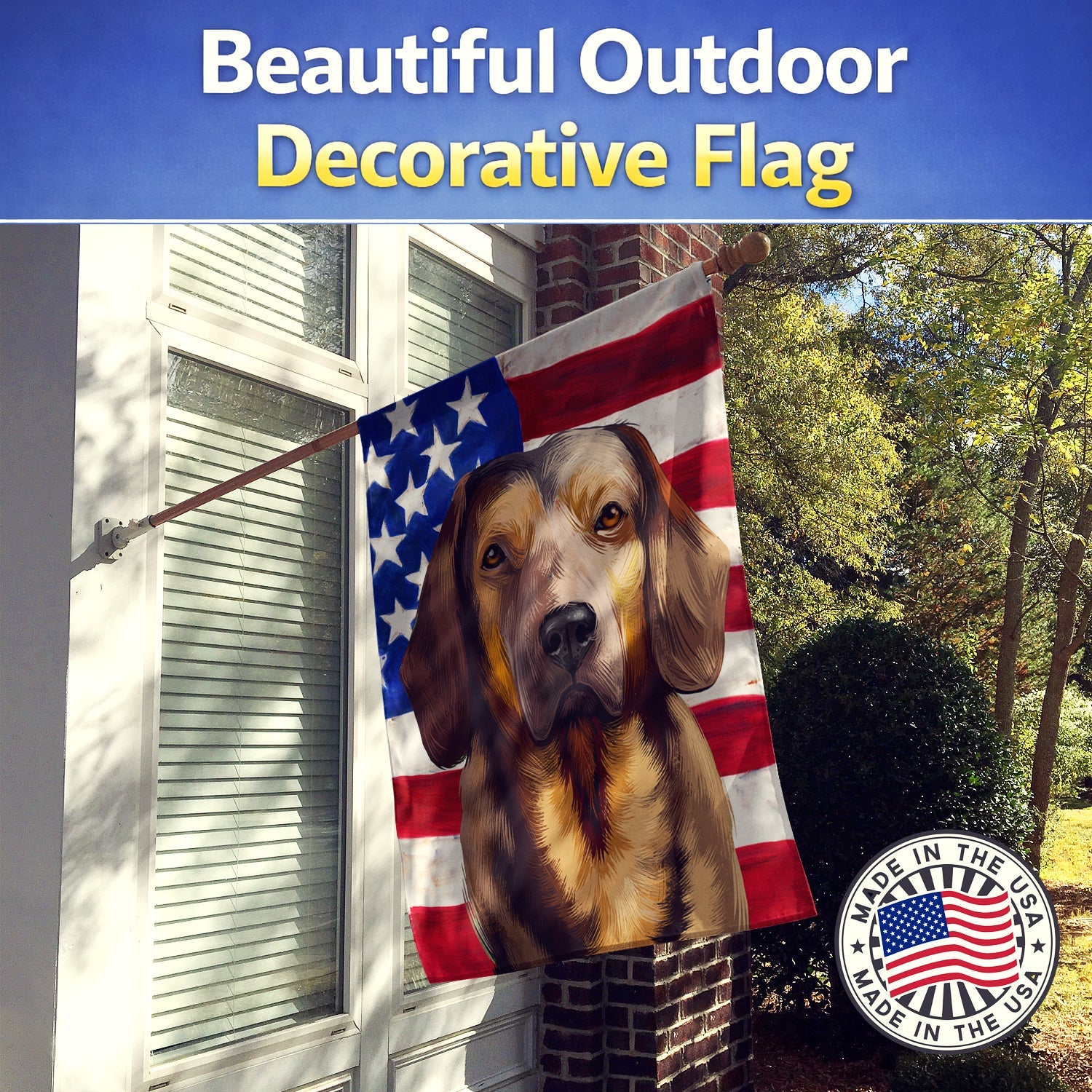Alpine Dachsbracke American Flag House Flag 28x40 Porch Sleeve Pole Decorative Outside Yard Banner Artwork Wall Hanging, Polyester