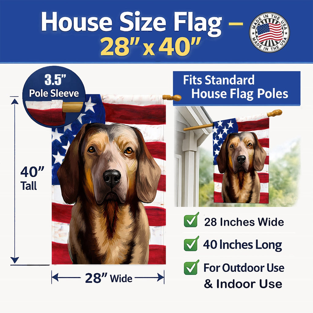 Alpine Dachsbracke American Flag House Flag 28x40 Porch Sleeve Pole Decorative Outside Yard Banner Artwork Wall Hanging, Polyester