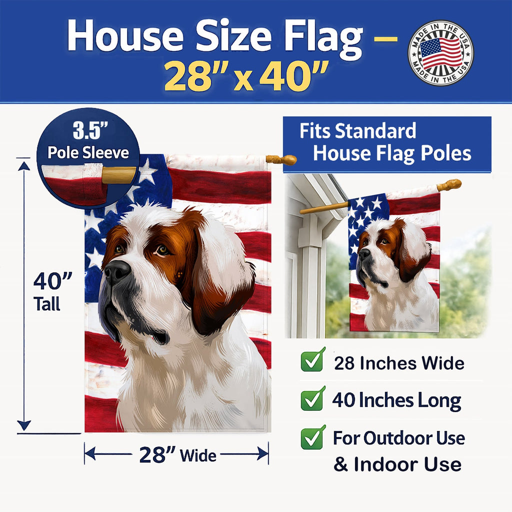 Alpine Mastiff American Flag House Flag 28x40 Porch Sleeve Pole Decorative Outside Yard Banner Artwork Wall Hanging, Polyester