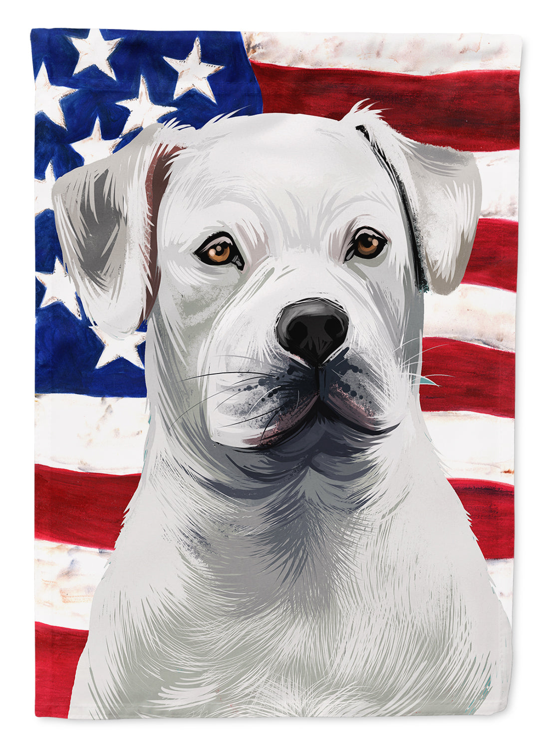 American Bulldog American Flag House Flag 28x40 Porch Sleeve Pole Decorative Outside Yard Banner Artwork Wall Hanging, Polyester