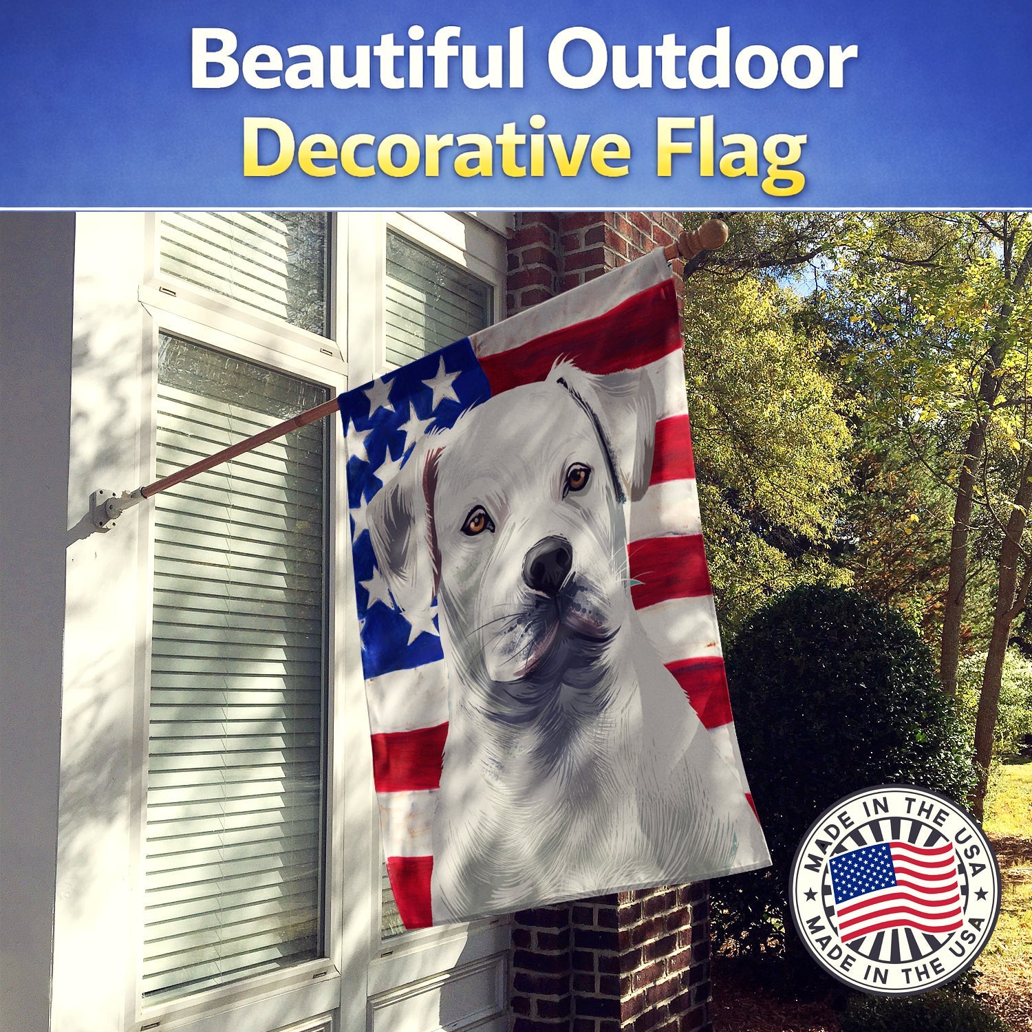 American Bulldog American Flag House Flag 28x40 Porch Sleeve Pole Decorative Outside Yard Banner Artwork Wall Hanging, Polyester