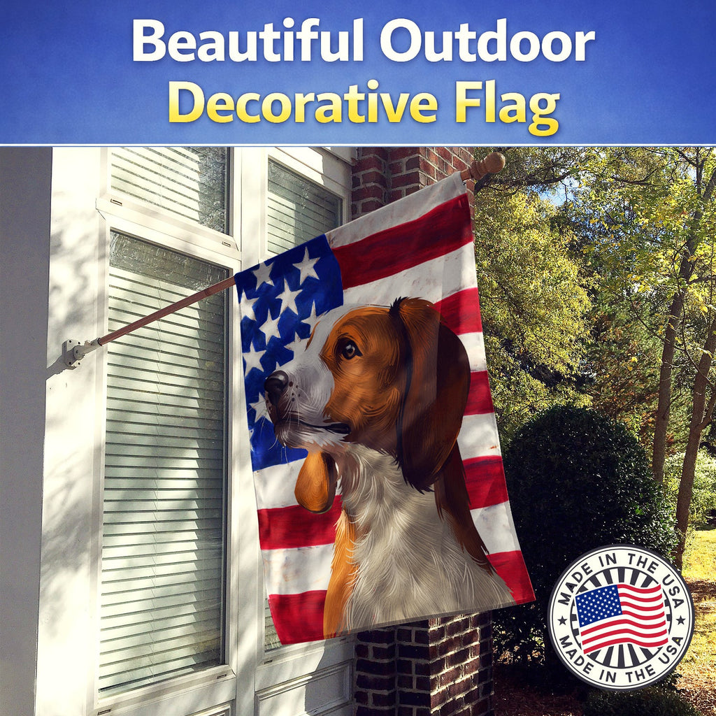 American English Coonhound American Flag House Flag 28x40 Porch Sleeve Pole Decorative Outside Yard Banner Artwork Wall Hanging, Polyester