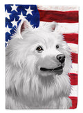 American Eskimo Dog American Flag House Flag 28x40 Porch Sleeve Pole Decorative Outside Yard Banner Artwork Wall Hanging, Polyester