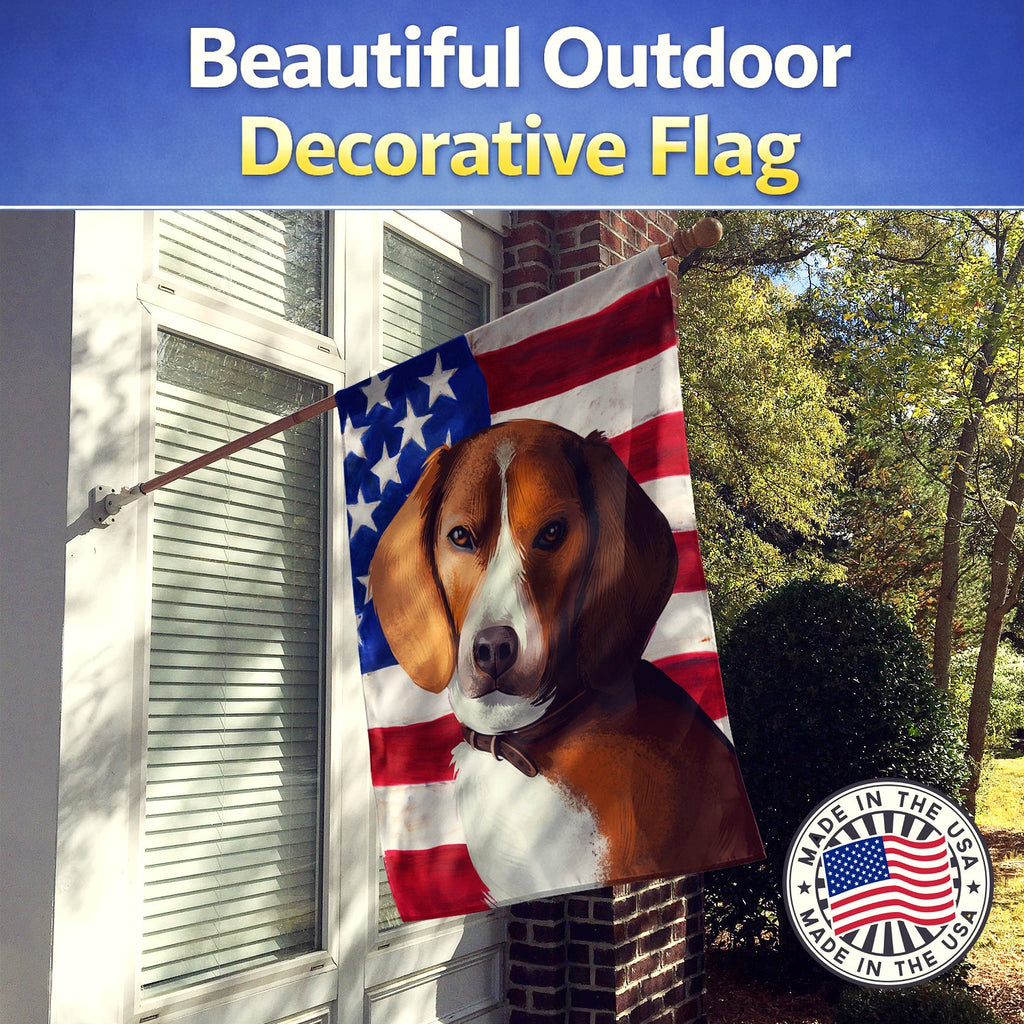 American Foxhound Dog American Flag House Flag 28x40 Porch Sleeve Pole Decorative Outside Yard Banner Artwork Wall Hanging, Polyester