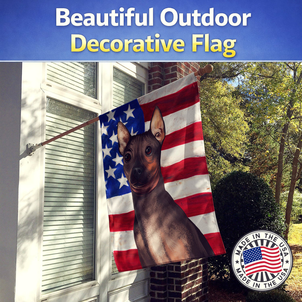 American Hairless Terrier American Flag House Flag 28x40 Porch Sleeve Pole Decorative Outside Yard Banner Artwork Wall Hanging, Polyester