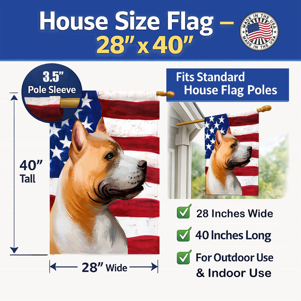 American Pit Bull Terrier American Flag House Flag 28x40 Porch Sleeve Pole Decorative Outside Yard Banner Artwork Wall Hanging, Polyester