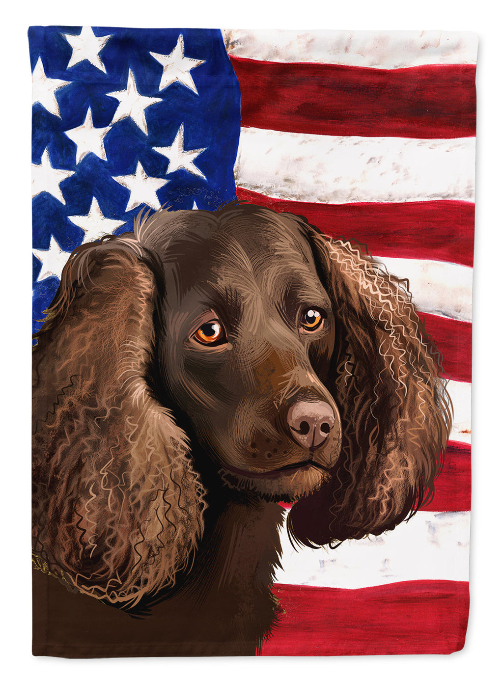 American Water Spaniel  American Flag House Flag 28x40 Porch Sleeve Pole Decorative Outside Yard Banner Artwork Wall Hanging, Polyester