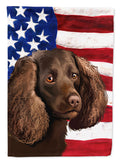 American Water Spaniel  American Flag House Flag 28x40 Porch Sleeve Pole Decorative Outside Yard Banner Artwork Wall Hanging, Polyester