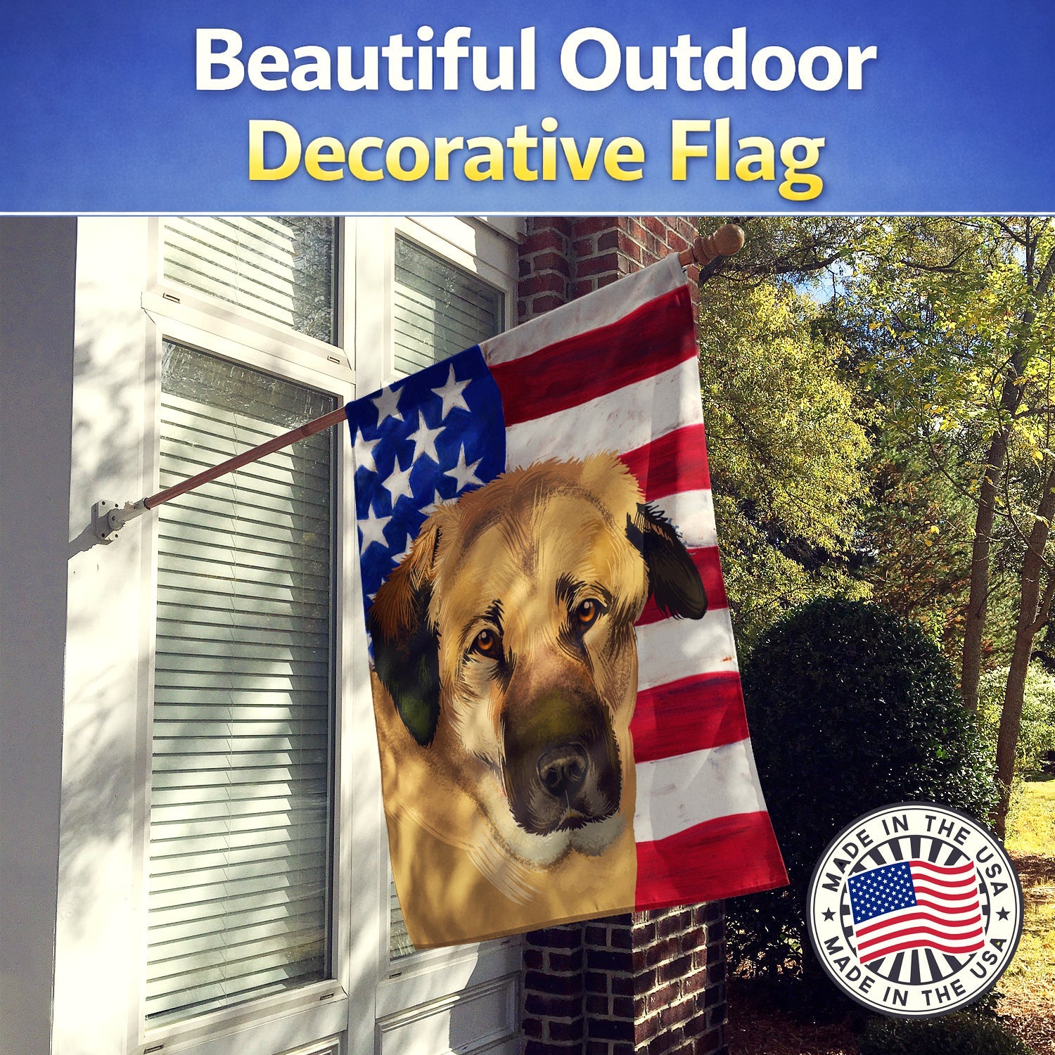 Anatolian Shepherd Dog American Flag House Flag 28x40 Porch Sleeve Pole Decorative Outside Yard Banner Artwork Wall Hanging, Polyester