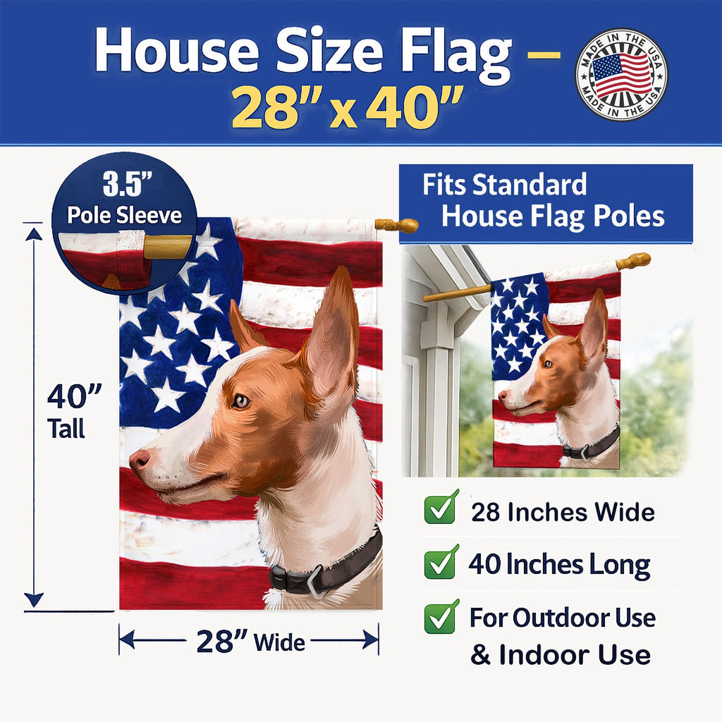 Andalusian Hound Dog American Flag House Flag 28x40 Porch Sleeve Pole Decorative Outside Yard Banner Artwork Wall Hanging, Polyester
